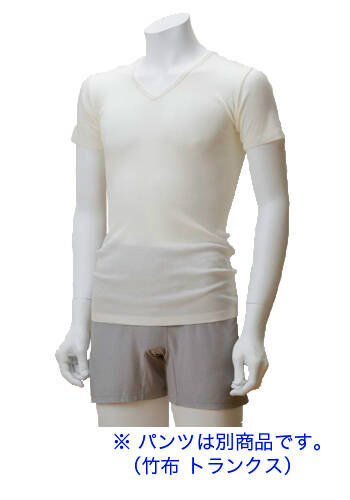 【竹布】 TAKEFU テレコVネックシャツ・メンズ、オフホワイト、L〜LL（# 8487）3,800 円