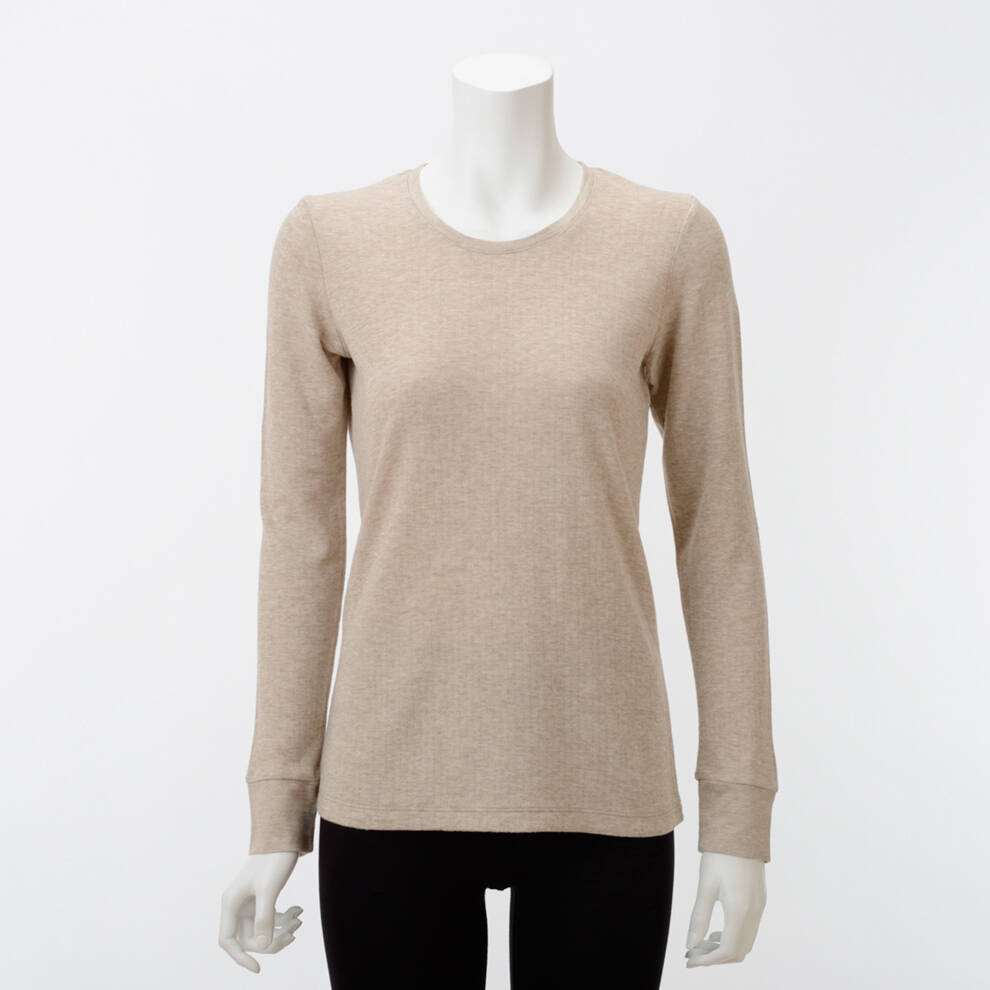 【竹布】 TAKEFU 癒布（ゆふ）竹の長袖ラウンドネック・レディース、白茶（しらちゃ）、M〜L（# 8636）7,000 円