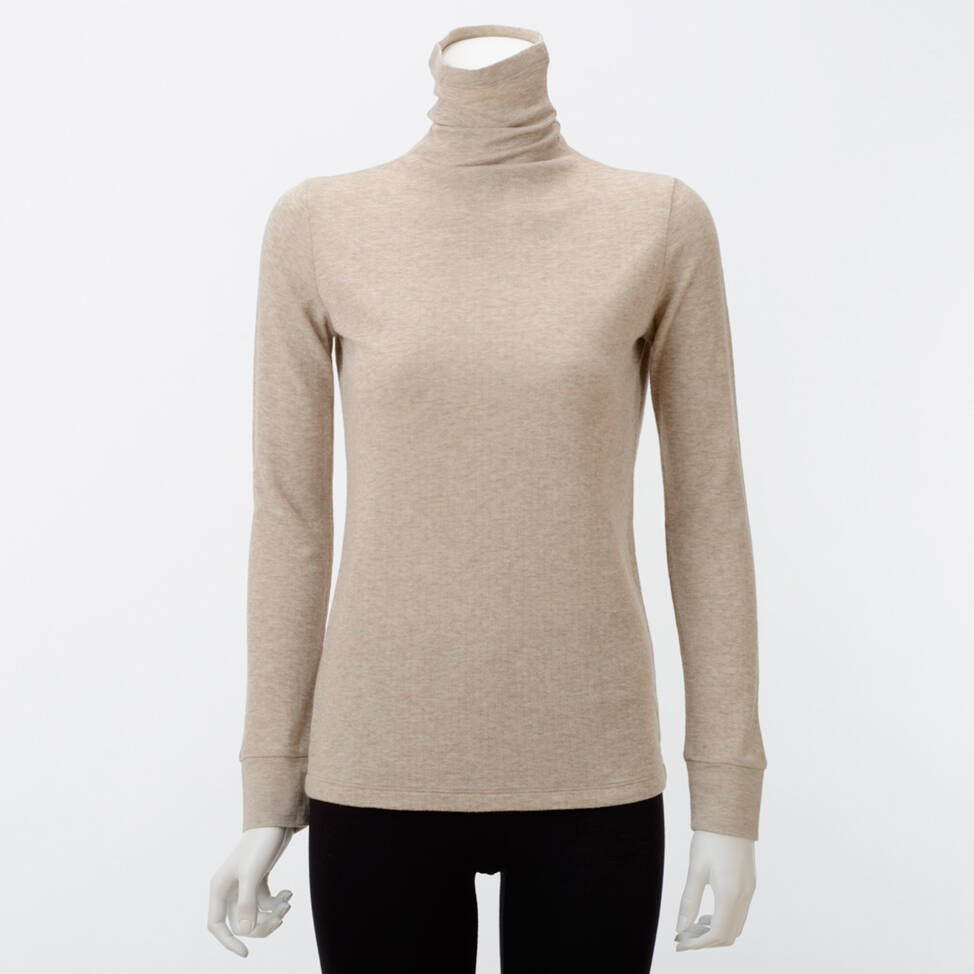 【竹布】 TAKEFU 癒布（ゆふ）竹の長袖ボトルネック・レディース、白茶（しらちゃ）、M〜L（# 8639）7,500 円