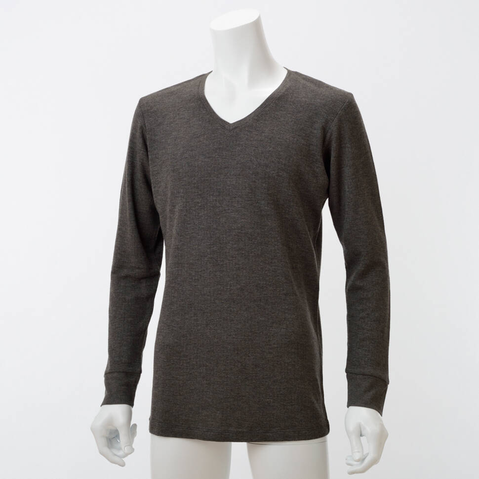 【竹布】 TAKEFU 癒布(ゆふ)  長袖Vネック・メンズ、煤竹（すすたけ）、M〜L（# 8645）8,300 円