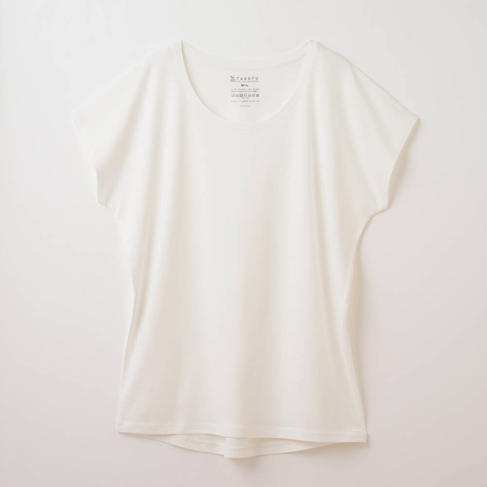 【竹布】 TAKEFU フレンチスリーブTシャツ・レディース、オフホワイト、M〜L（# 8653）4,600 円