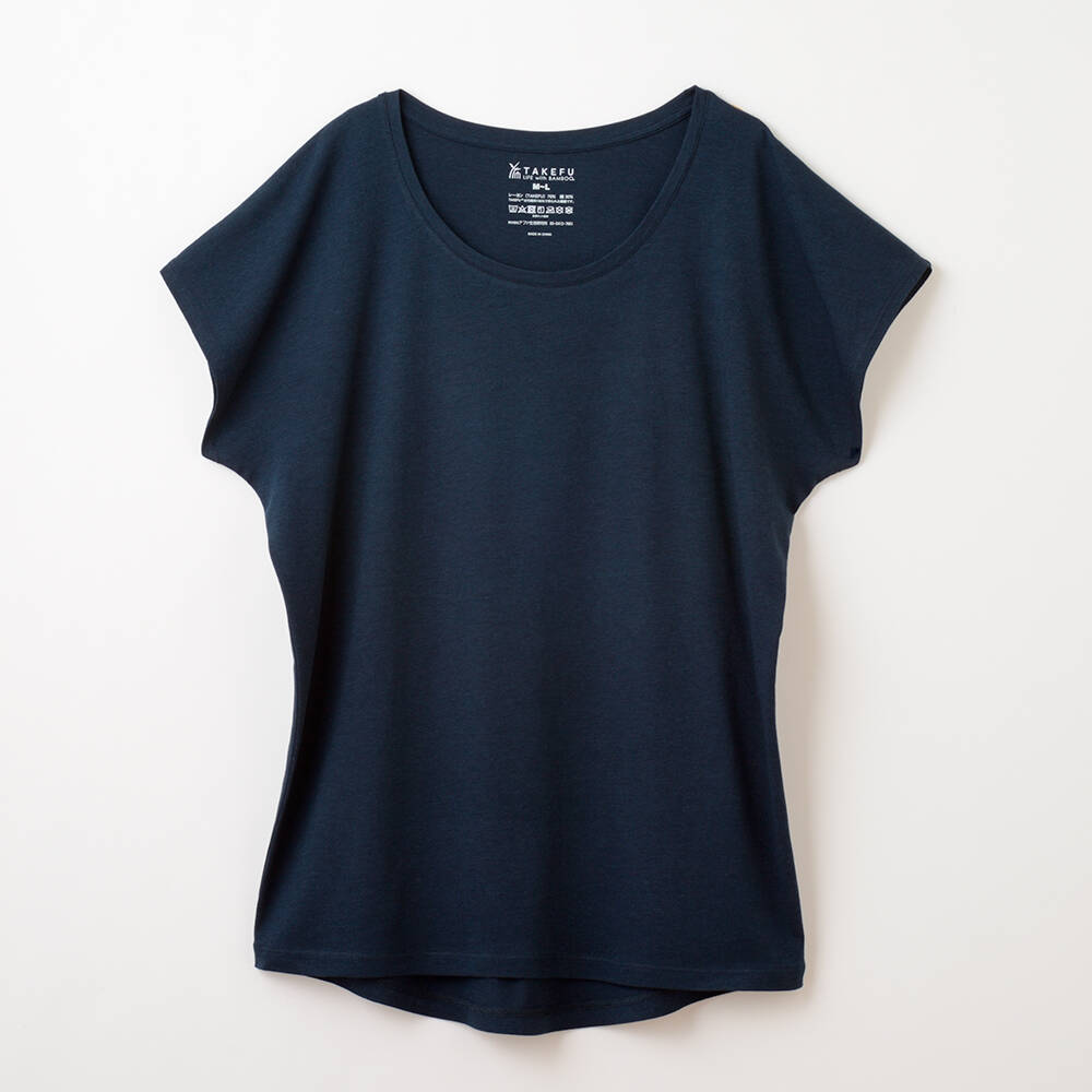【竹布】 TAKEFU フレンチスリーブTシャツ・レディース、ネイビー、M〜L（# 8655）4,600 円