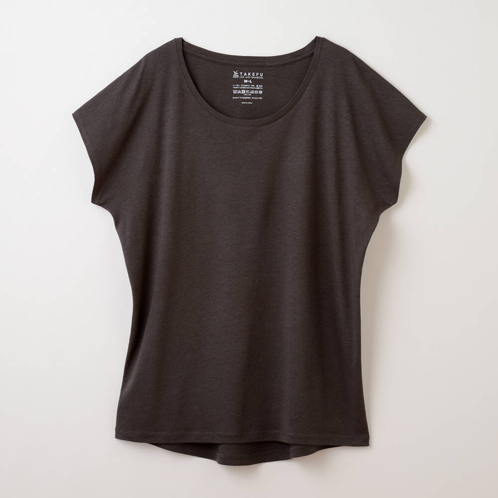 【竹布】 TAKEFU フレンチスリーブTシャツ・レディース、チャコール、M〜L（# 8656）4,600 円
