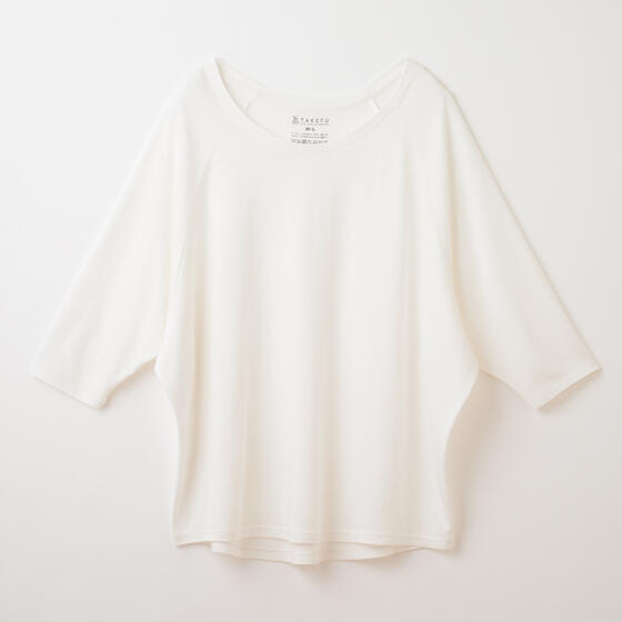 【竹布】 TAKEFU ドルマン七分袖Tシャツ・レディース、オフホワイト、M〜L