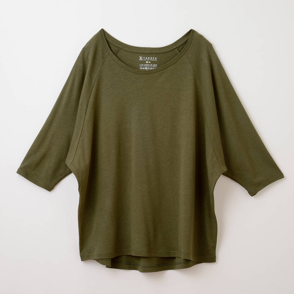 【竹布】 TAKEFU ドルマン七分袖Tシャツ・レディース、オリーブ、M〜L（# 8658）5,400 円