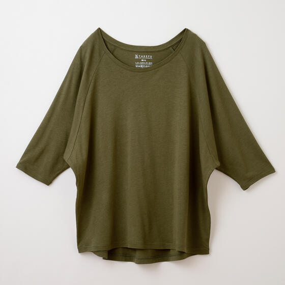 【竹布】 TAKEFU ドルマン七分袖Tシャツ・レディース、オリーブ、M〜L 【竹布】 TAKEFU ドルマン七分袖Tシャツ・レディース、オリーブ、M〜L