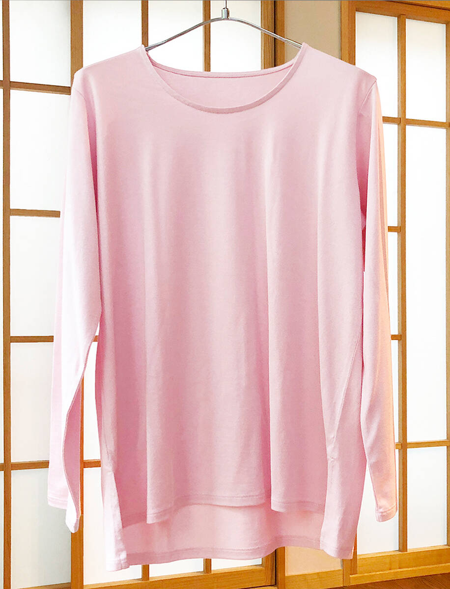 【竹布】 TAKEFU サイドスリット長袖Ｔシャツ・レディース、M〜L、スミレ（ピンク系）（# 8704）5,500 円