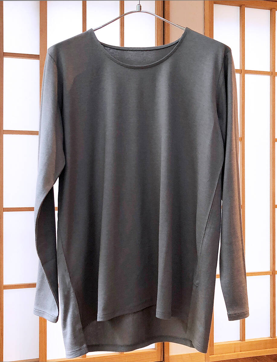 【竹布】 TAKEFU サイドスリット長袖Ｔシャツ・レディース、M〜L、アッシュ（グレー系）（# 8706）5,500 円