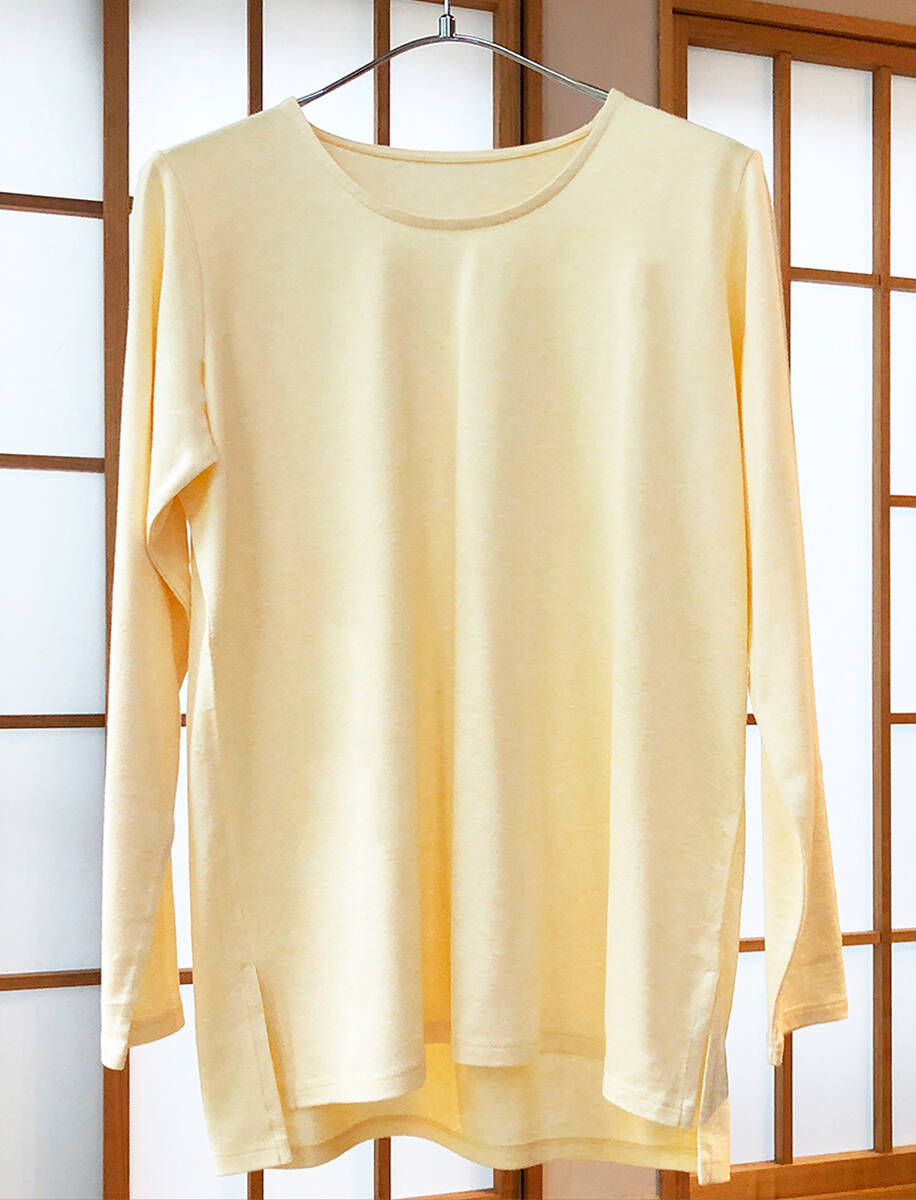 【竹布】 TAKEFU サイドスリット長袖Ｔシャツ・レディース、M〜L、ミモザ（イエロー系）（# 8708）5,500 円