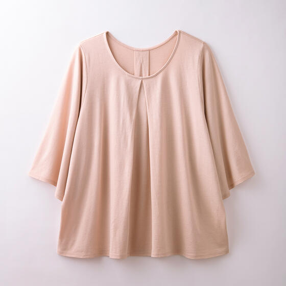 【竹布】 TAKEFU タックフレアーTシャツ、ピンクベージュ、フリーサイズ 【竹布】 TAKEFU タックフレアーTシャツ、ピンクベージュ、フリーサイズ