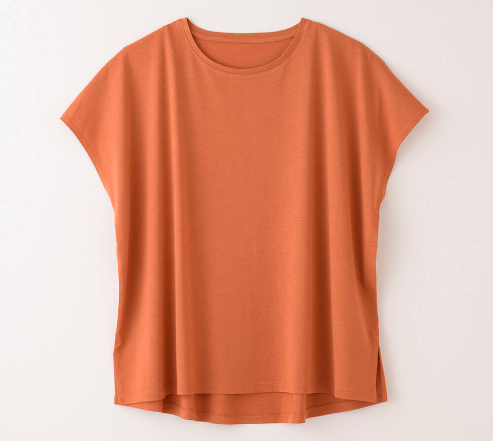 【竹布】 TAKEFU スクエアフレンチTシャツ・レディース、マンダリンオレンジ、M〜L（# 8824）4,700 円