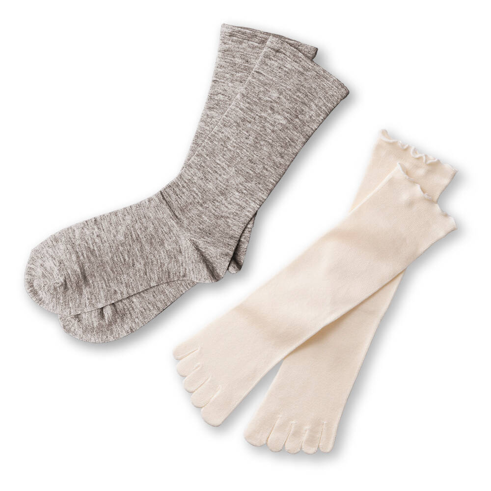 【竹布】 TAKEFU ヤク混重ねばきソックス（男女兼用）、杢グレー&ナチュラル、22～24cm（# 8832）3,500 円