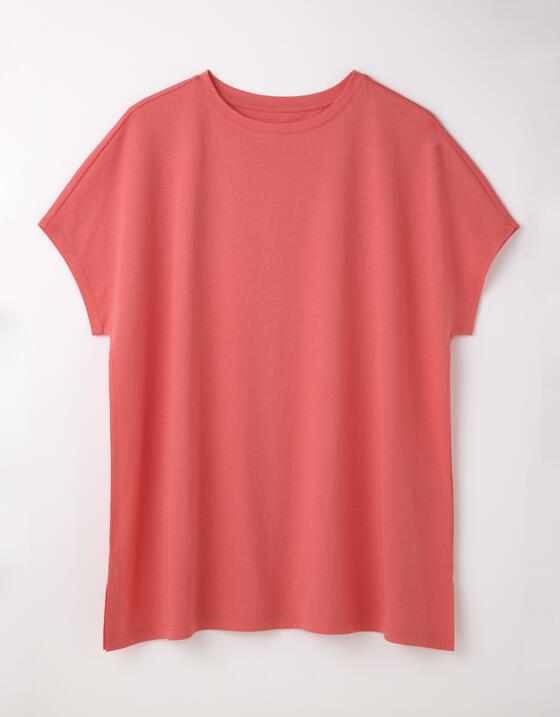 【竹布】TAKEFU ショートスリーブTシャツ、コーラルオレンジ、Ｍ～Ｌ（身丈：63cm、身巾：50cm）